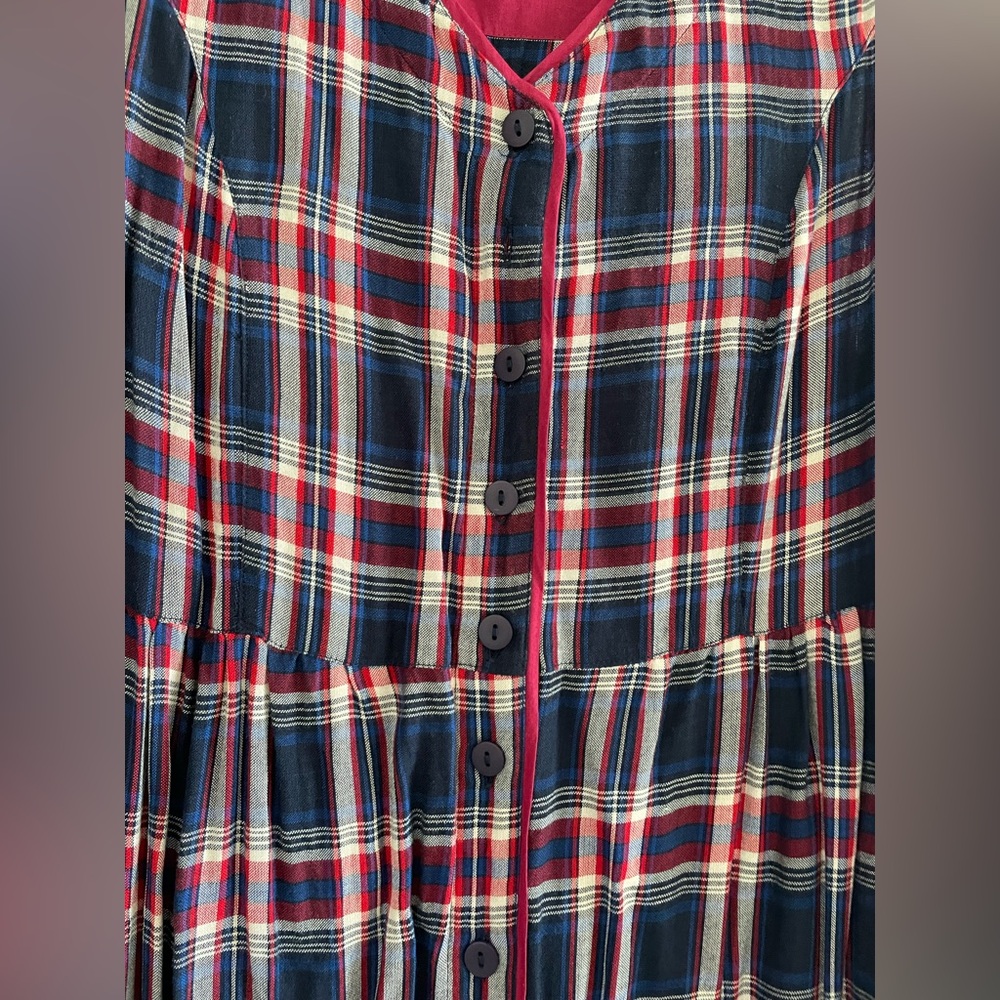 April Cornell Darling Plaid Sleeveless Dress with Belt and Buttons - Picture 5 of 9